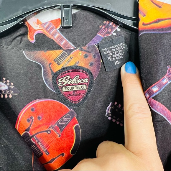 GIBSON Tour Wear Guitars Dragonfly Metallic Dark Brown Mens Button Up Shirt XL - Picture 4 of 4